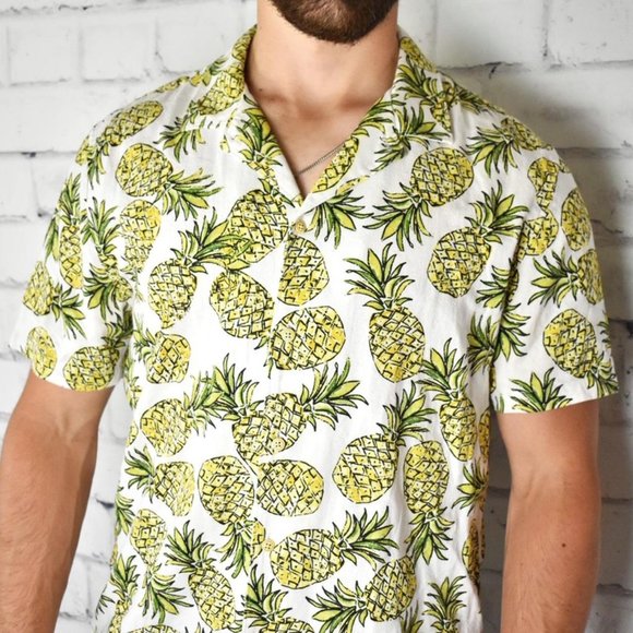 Designer Barney Cools Pineapple Print Short Sleeve Sports Shirt - Picture 2 of 4